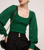 Suéter Canelado em Tricô com Furos na Manga Bufante - 3