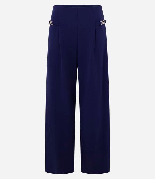 Calça Wide Leg em Crepe com Aviamentos Metalizados - 1