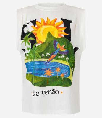 Blusa Muscle Alongada em Algodão com Estampa Sol de Verão