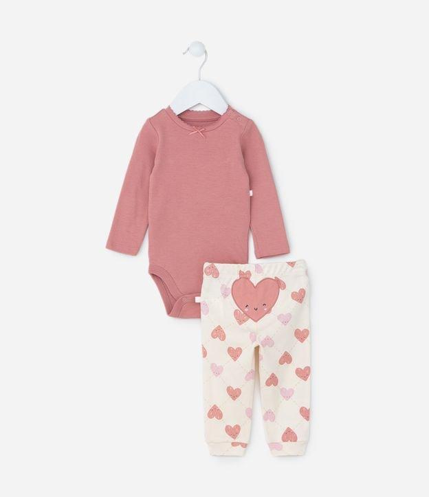 Conjunto Infantil em Suedine com Bordado Coração - Tam RN a 18 meses - 1