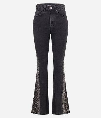 Calça Flare em Jeans com Brilho Lateral