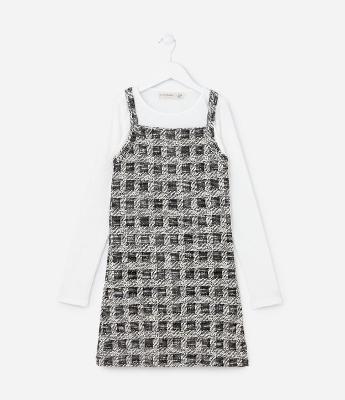 Vestido Infantil em Tweed com Sobreposição - Tam 5 a 14 Anos