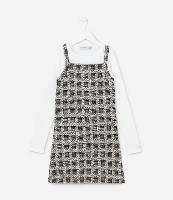Vestido Infantil em Tweed com Sobreposição - Tam 5 a 14 Anos - 1