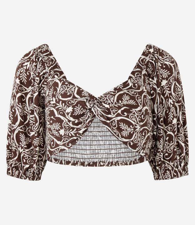 Blusa Cropped em Viscose e Linho com Estampa com Torcido Frontal - 1