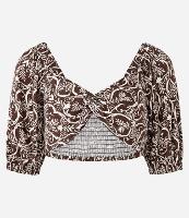 Blusa Cropped em Viscose e Linho com Estampa com Torcido Frontal - 1