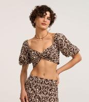 Blusa Cropped em Viscose e Linho com Estampa com Torcido Frontal - 2