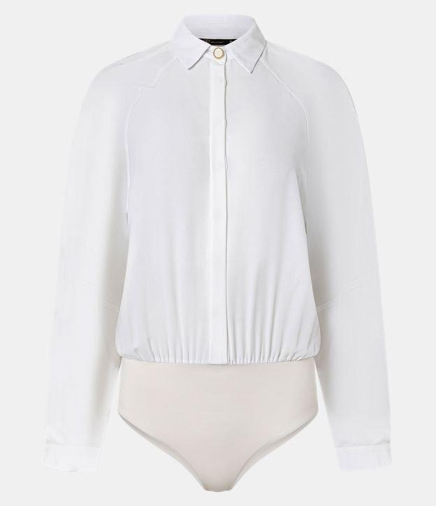 Body Camisa em Crepe com Botão Diferenciado na Gola - 1