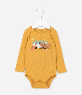 Body Infantil com Estampa Interativa Ônibus e Urso - Tam 0 a 18 meses