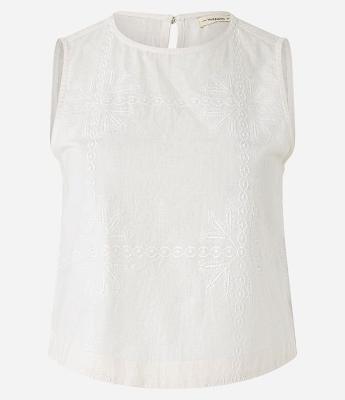 Blusa Sem Manga em Tricoline com Bordado Contrastante