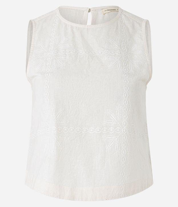 Blusa Sem Manga em Tricoline com Bordado Contrastante - 1