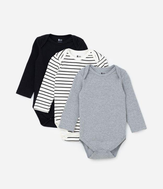 Kit 03 Bodies Infantis com Estampa Listrada  - Tam 0 a 18 meses - 1