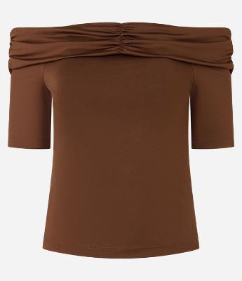 Blusa Ombro a Ombro com Drapeado e Detalhe Dobrado no Decote