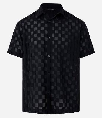 Camisa em Algodão com Estampa Xadrez e Textura