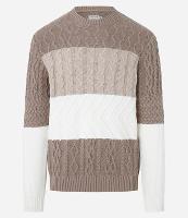 Suéter Regular em Algodão e Textura Trançada com Bloco de Cores - 1