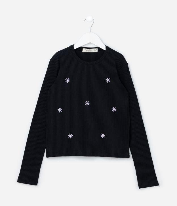 Camiseta Infantil Canelada com Bordado Margaridas - Tam 5 a 14 Anos - 2