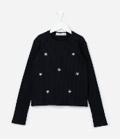 Camiseta Infantil Canelada com Bordado Margaridas - Tam 5 a 14 Anos - 2