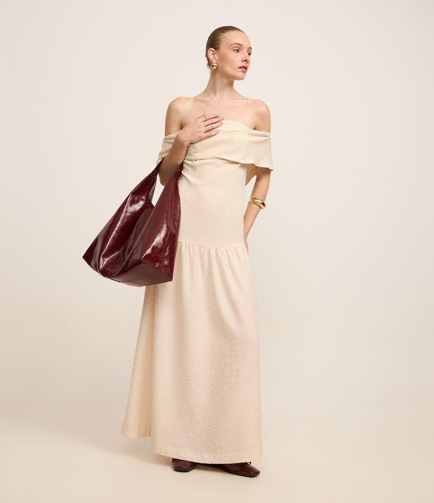 Vestido Evasê em Crepe Texturizado com Decote Ombro a Ombro - 1