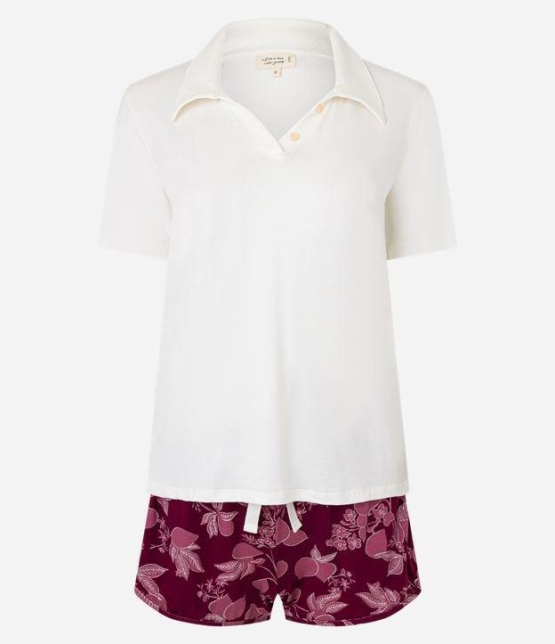 Pijama Short Doll em Viscose com Gola Polo e Short Floral - 1