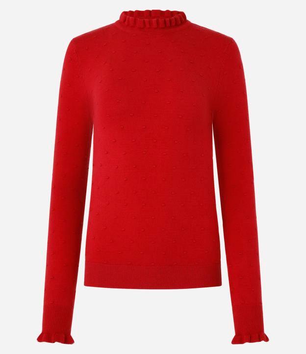 Suéter em Tricô com Frufru na Golinha Alta e Punho - 1