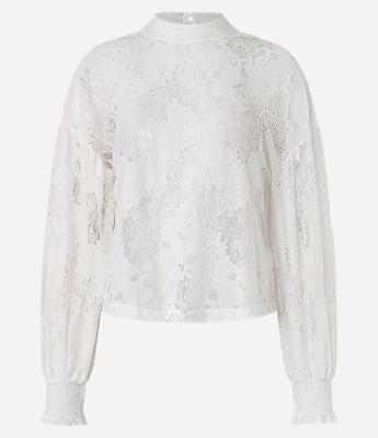 Blusa em Renda Floral com Cava Deslocada e Babado no Punho