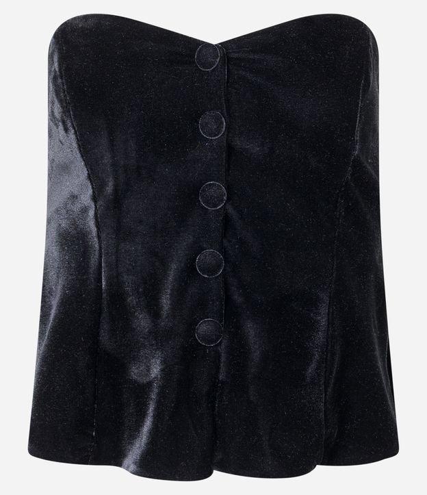 Blusa em Veludo Tomara que Caia com Botões Frontais - 1