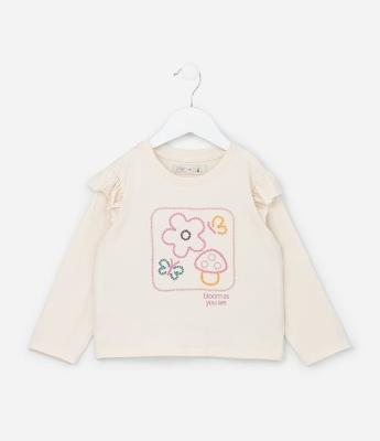 Blusa Infantil com Babadinhos e Estampa Cogumelo - Tam 1 a 6 Anos