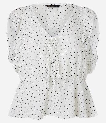 Blusa em Crepe com Amarração e Estampa Poá