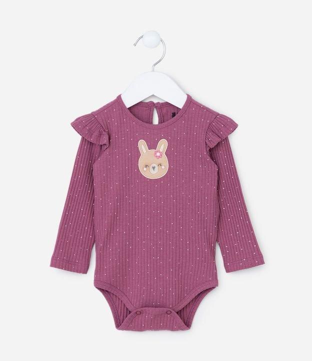 Body Infantil Canelado com Estampa Poá e Ursa - Tam 0 a 18 meses - 1