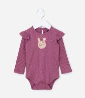 Body Infantil Canelado com Estampa Poá e Ursa - Tam 0 a 18 meses - 1