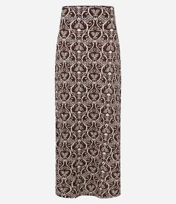 Saia New Midi em Viscose e Linho com Estampa Arabesca