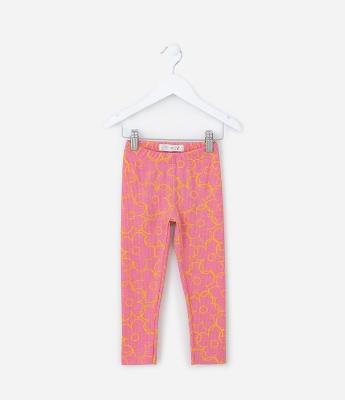 Calça Legging Infantil Canelada com Estampa Flores - Tam 1 a 6 Anos