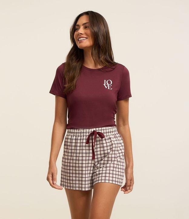 Pijama Curto em Viscose com Estampa Xadrez Grid e Amarração no Cós - 1