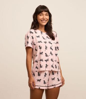 Blusa de Pijama em Peach Touch com Estampa de Gatinhos