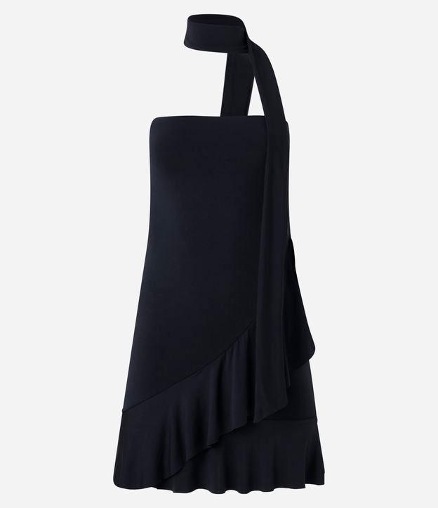 Vestido Curto em Jersey com Amarração no Pescoço e Babado na Barra - 1