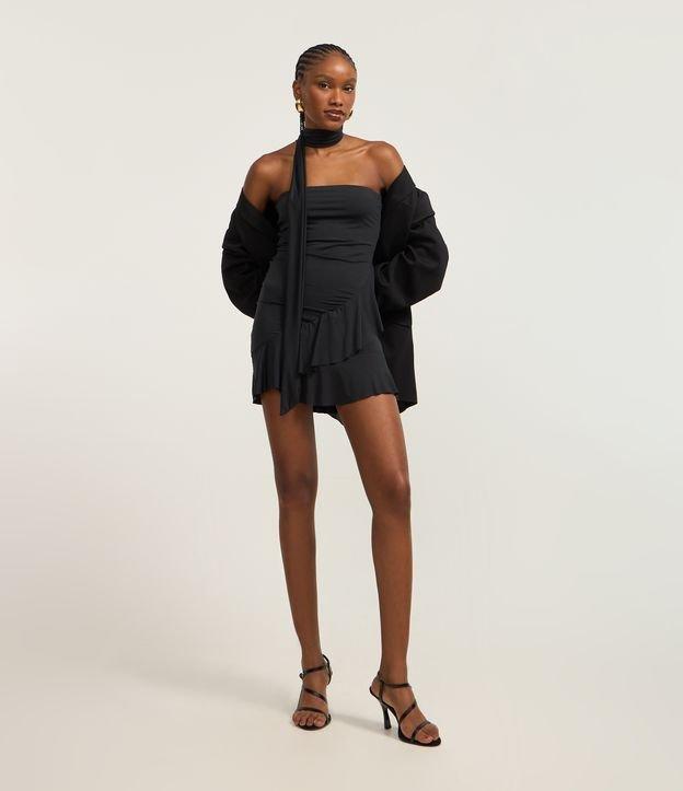 Vestido Curto em Jersey com Amarração no Pescoço e Babado na Barra - 2