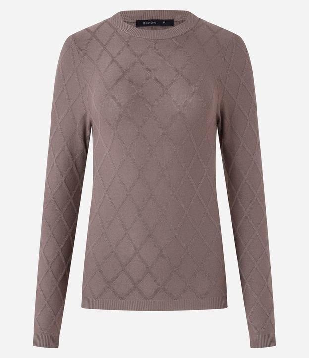 Suéter em Tricô com Gola Redonda e Textura Losângos - 1