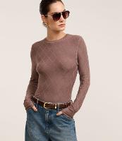 Suéter em Tricô com Gola Redonda e Textura Losângos - 2