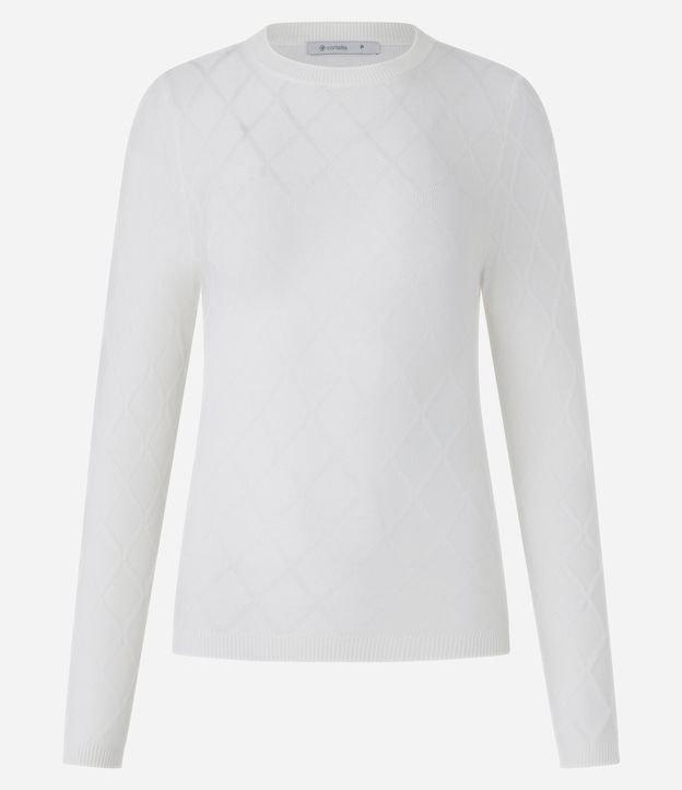 Suéter em Tricô com Gola Redonda e Textura Losângos - 1