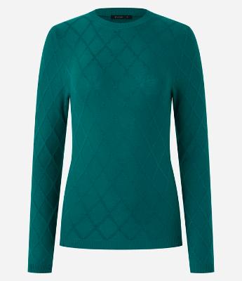 Suéter em Tricô com Gola Redonda e Textura Losângos