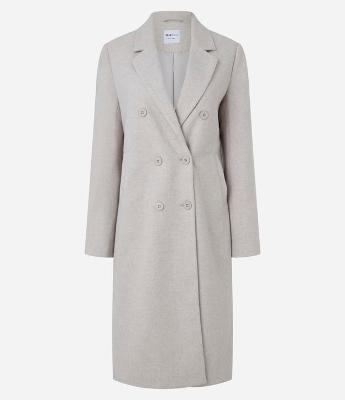 Casaco Longo em Polivelour com Botões e Bolsos Frontais