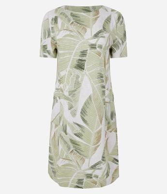 Vestido em Viscolinho com Estampa Folhagens