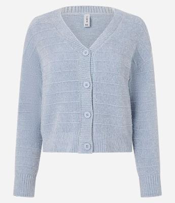 Cardigan Curto em Chenille com Listras