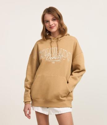 Blusão Fechado em Moletom com Capuz e Estampa Colorado