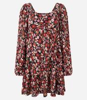 Vestido Curto Texturizado Floral com Franzido no Busto - 1