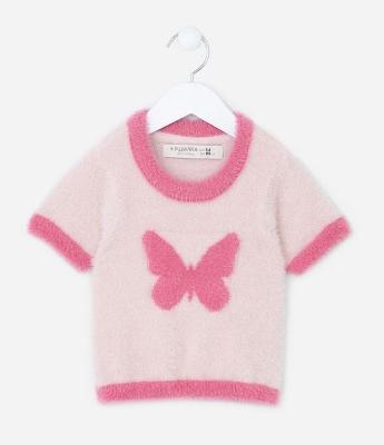 Blusa Infantil com Pelinhos e Estampa Borboleta - Tam 5 a 14 Anos