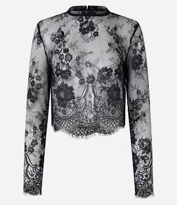 Blusa em Renda Floral com Barra e Punho Desfiados