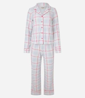 Pijama Americano Longo em Peach Touch Xadrez
