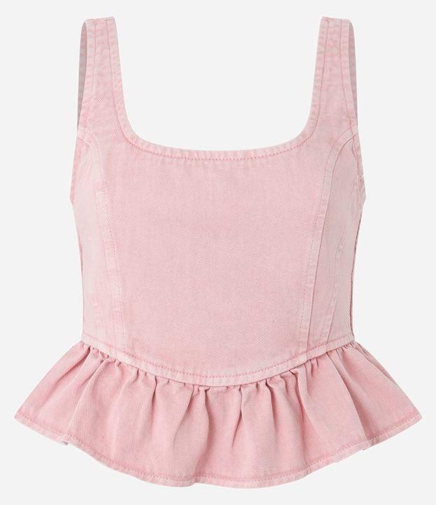 Blusa em Sarja Corsetada com Babado na Barra - 1