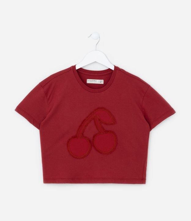 Camiseta Curta Infantil com Bordado de Cerejas - Tam 5 a 14 Anos - 1
