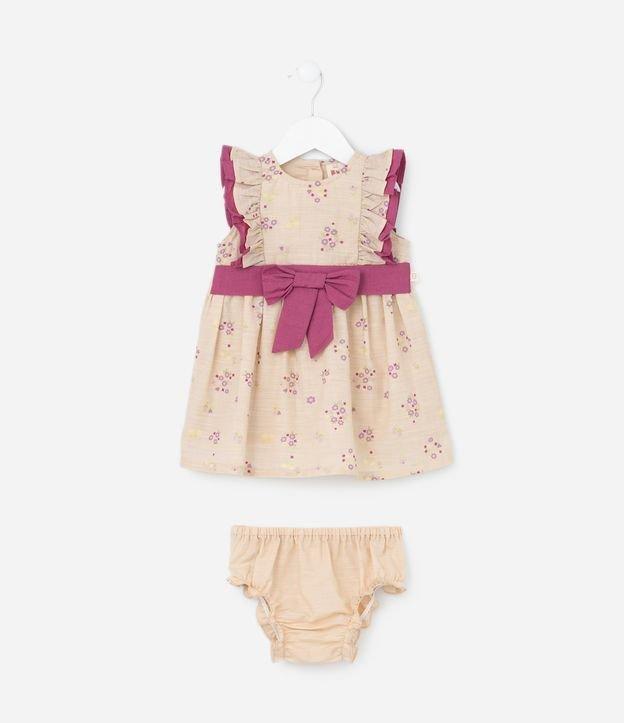 Vestido Infantil com Babado e Laço Contrastante - Tam 3 a 18 meses - 1